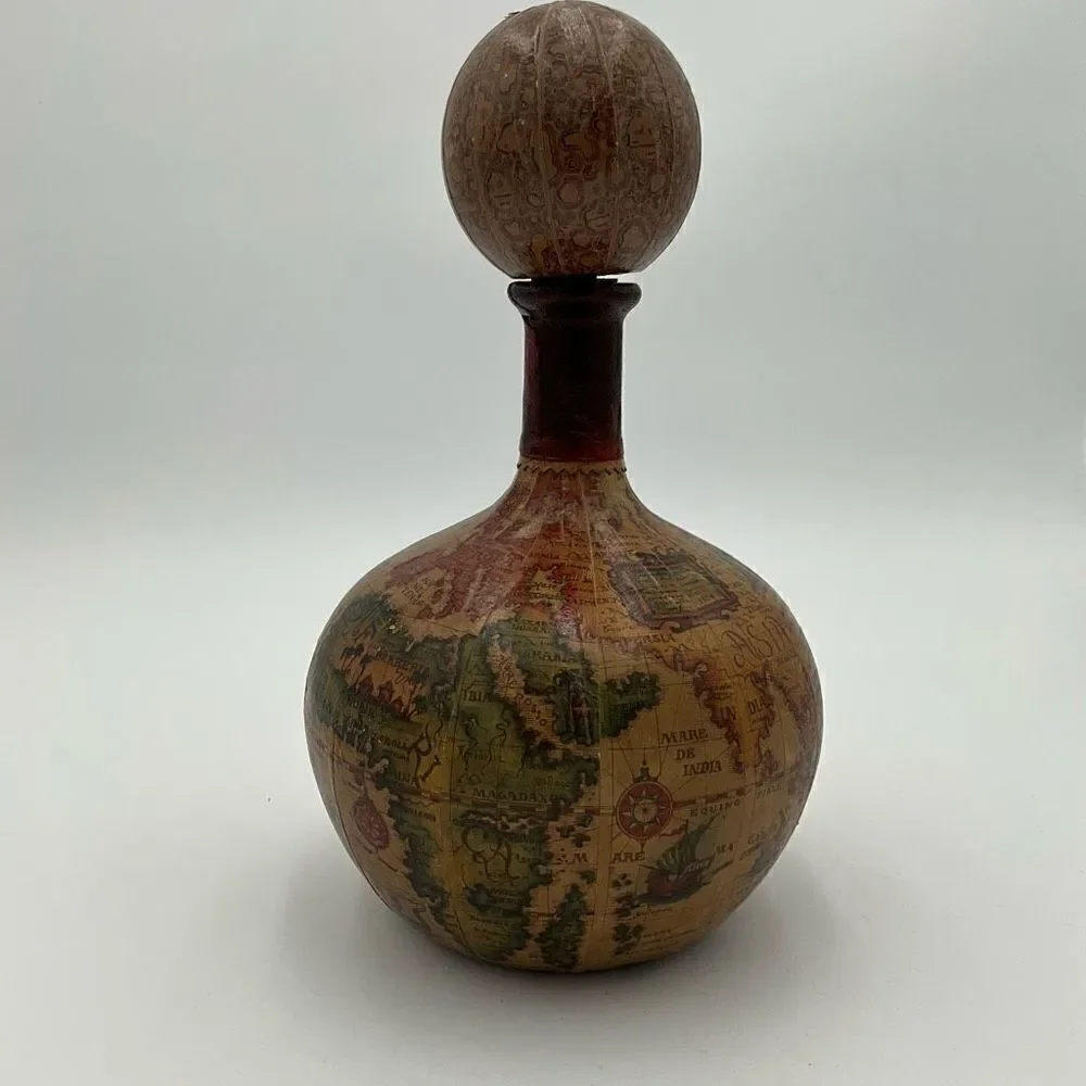 VINTAGE Leather wrapped World Map Decanter